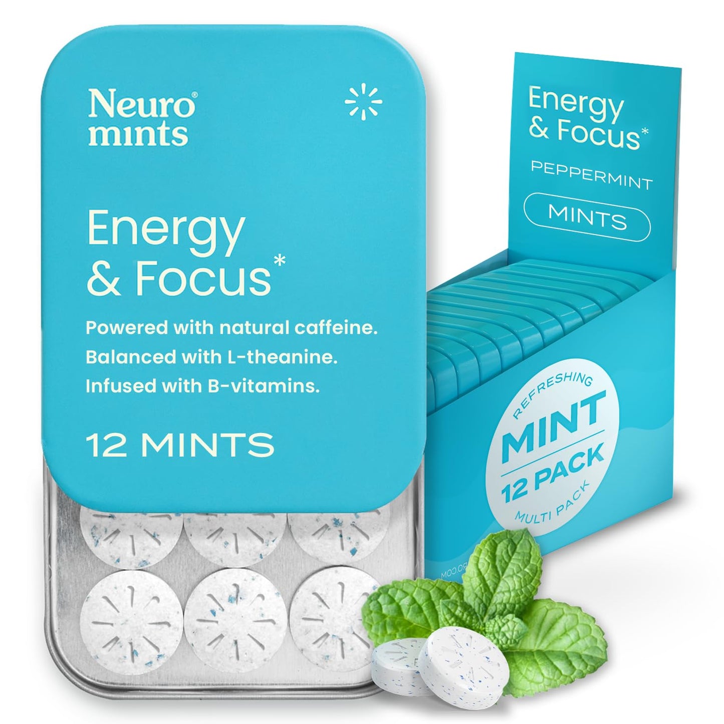 NeuroGum Energy Caffeine Mints (144 Pieces) - Sugar Free with L-theanine + Natural Caffeine + Vitamin B12 & B6 - Nootropic Energy & Focus Supplement for Women & Men - Keto & Vegan, Peppermint Flavor NeuroGumBuy Supplements Australia
