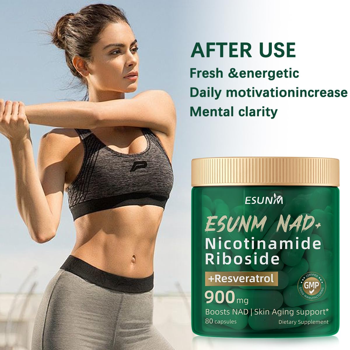 ESUNM Liposomal NAD+ Supplement with Resveratrol, NMN Supplement NAD Resveratrol Support Cellular Health, Stamina & Healthy Aging,Third-Party Tested，80 Capsules ESUNMBuy Supplements Australia