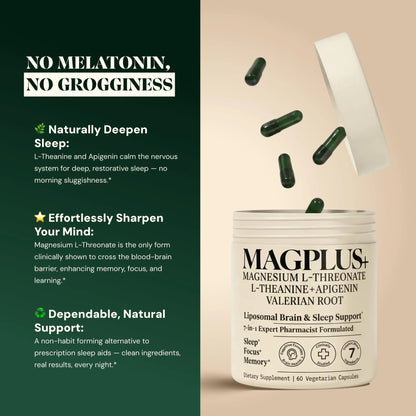 Magnesium L-Threonate with Apigenin, Valerian Root & L-Theanine – No Melatonin Restful Sleep & Brain Supplement – Clinically Studied 7-Ingredient Formula Plus+Ultra