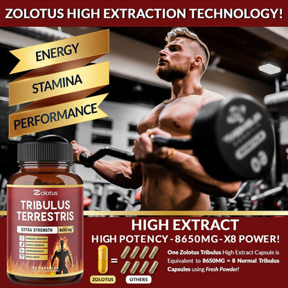 Zolotus Tribulus Terrestris, 8650mg Per Capsule, High Potency with Ashwagndha Zolotus