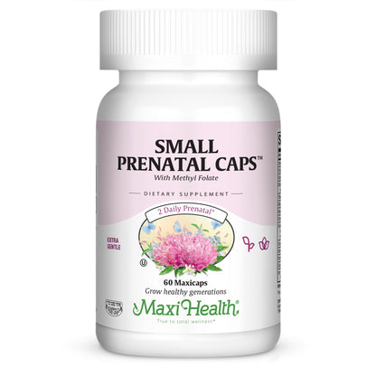 Maxi-Health Small Prenatal Capsules With Methyl Folate - Minerals, Gentle Iron, Vitamins - Kosher, 60 Count Maxi Health