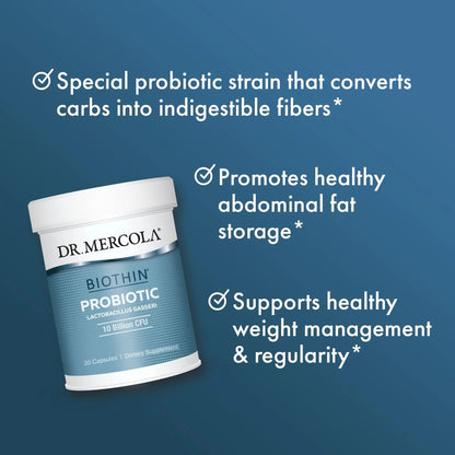 Dr. Mercola Biothin Probiotic - Digestive Health Supplement - Supports Healthy Metabolism - GMO-Free, Gluten-Free & Soy-Free - 30 Delayed-Release Capsules (30 Servings) Dr. MercolaBuy Supplements Australia