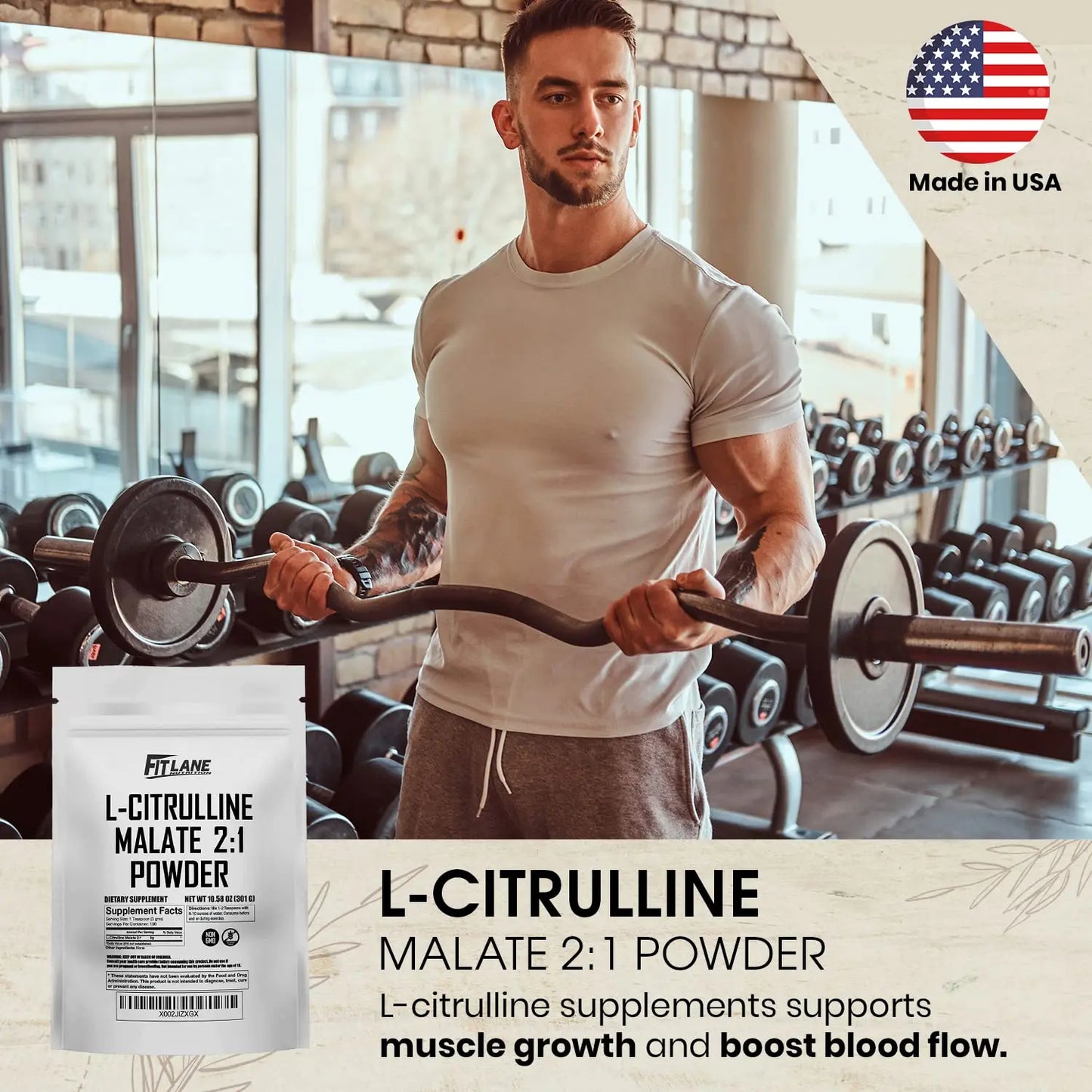 L Citrulline Malate 2 1 Powder 300 Grams - Bulk L Citrulline Powder - Free Form Amino Fit Lane Nutrition