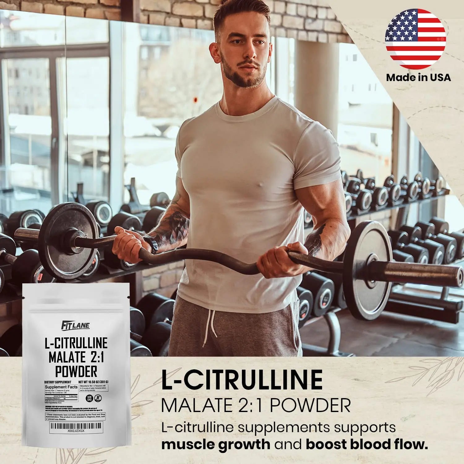 L Citrulline Malate 2 1 Powder 300 Grams - Bulk L Citrulline Powder - Free Form Amino Fit Lane Nutrition