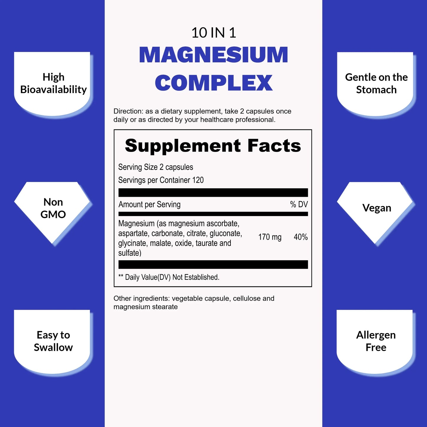 UpNourish Magnesium Supplement - 10 in 1 Magnesium Complex - Full Spectrum Magnesium Mineral Supplements with Glycinate, Citrate, Taurate, Malate, Carbonate, Oxide and More, 240 Vegan Capsules UpNourish buy supplements Au