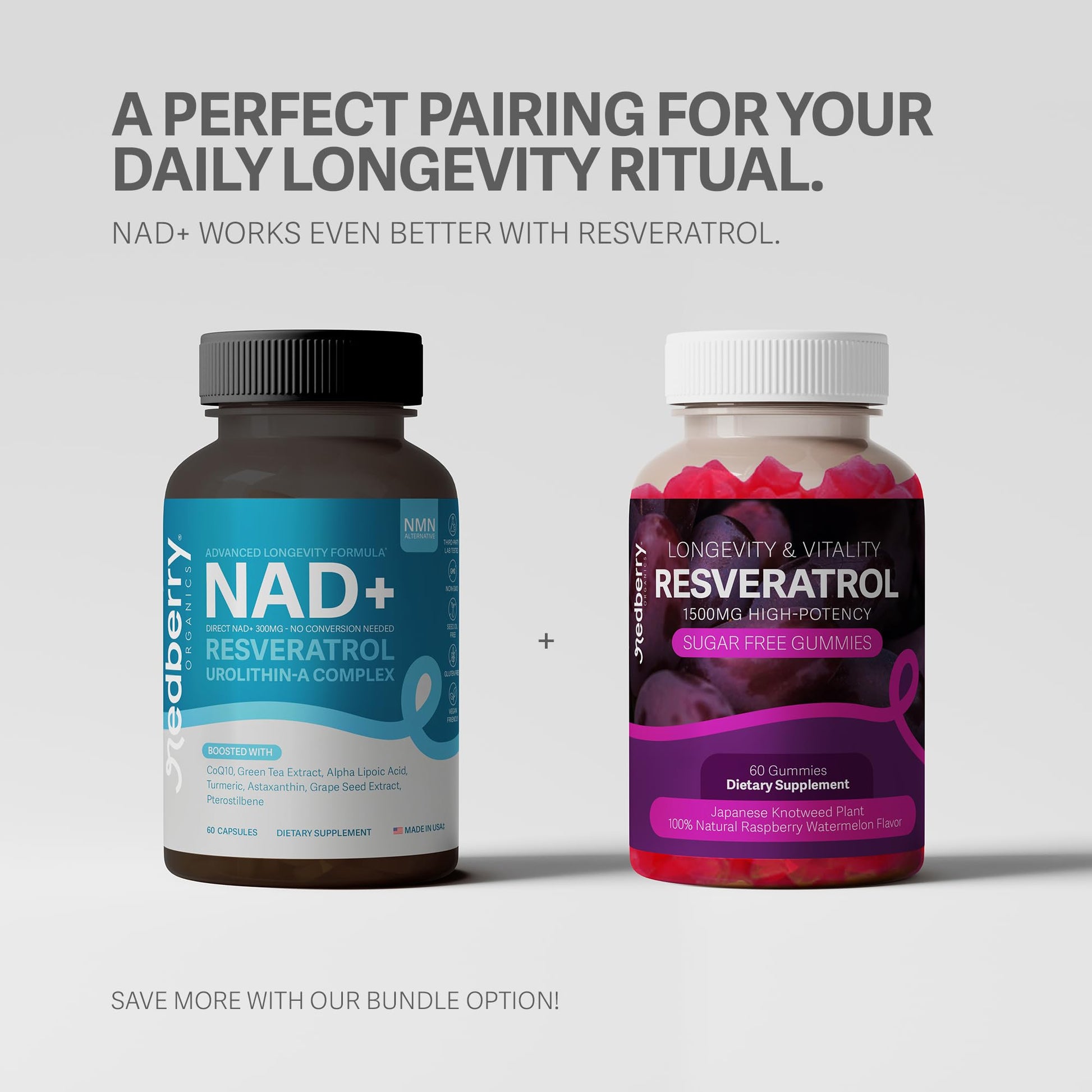 NAD Supplement with Direct NAD+ 300mg (NAD Plus) | Advanced Longevity Complex with Urolithin A & Resveratrol | NMN Alternative | 60 Capsules | Non-GMO, Gluten Free | Made in USA Redberry OrganicsBuy Supplements Australia