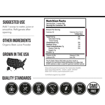 OPTIVIDA Nitric Oxide Beet Powder Organic | All Natural Beets Roots Supplements OPTIVIDA