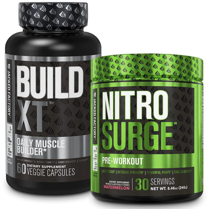 Jacked Factory Nitrosurge Pre-Workout in Watermelon & Build XT Muscle Building Bundle Jacked Factory