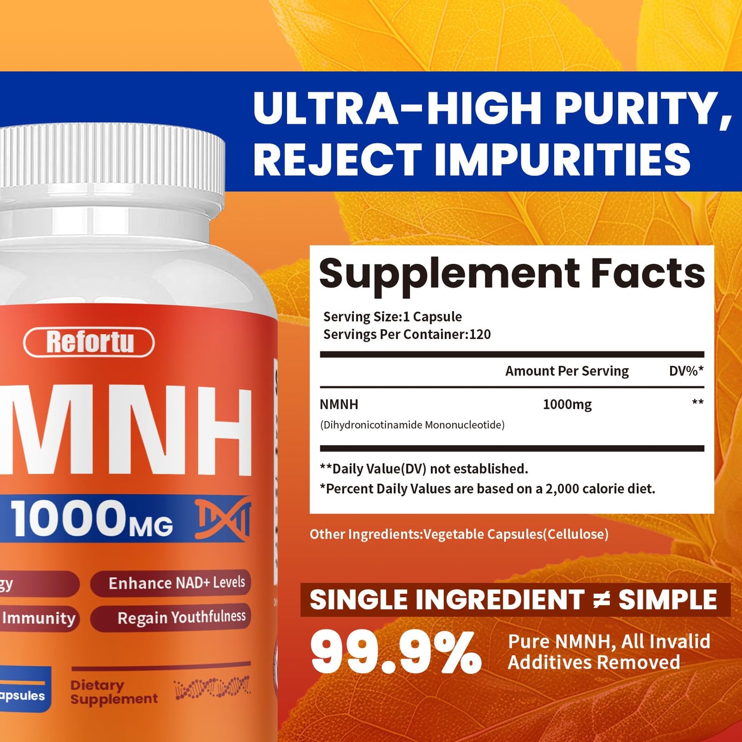 NMNH Supplement(Dihydronicotinamide Mononucleotide),Nicotinamide Mononucleotide for NAD+ Booster,1000mg per Serving,Supports Energy & Overall Health,120 Capsules RefortuBuy Supplements Australia