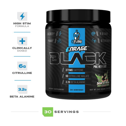 eFlow Nutrition Enrage Black High Stimulant Pre Workout Supplement - Preworkout Powder eFlow Nutrition