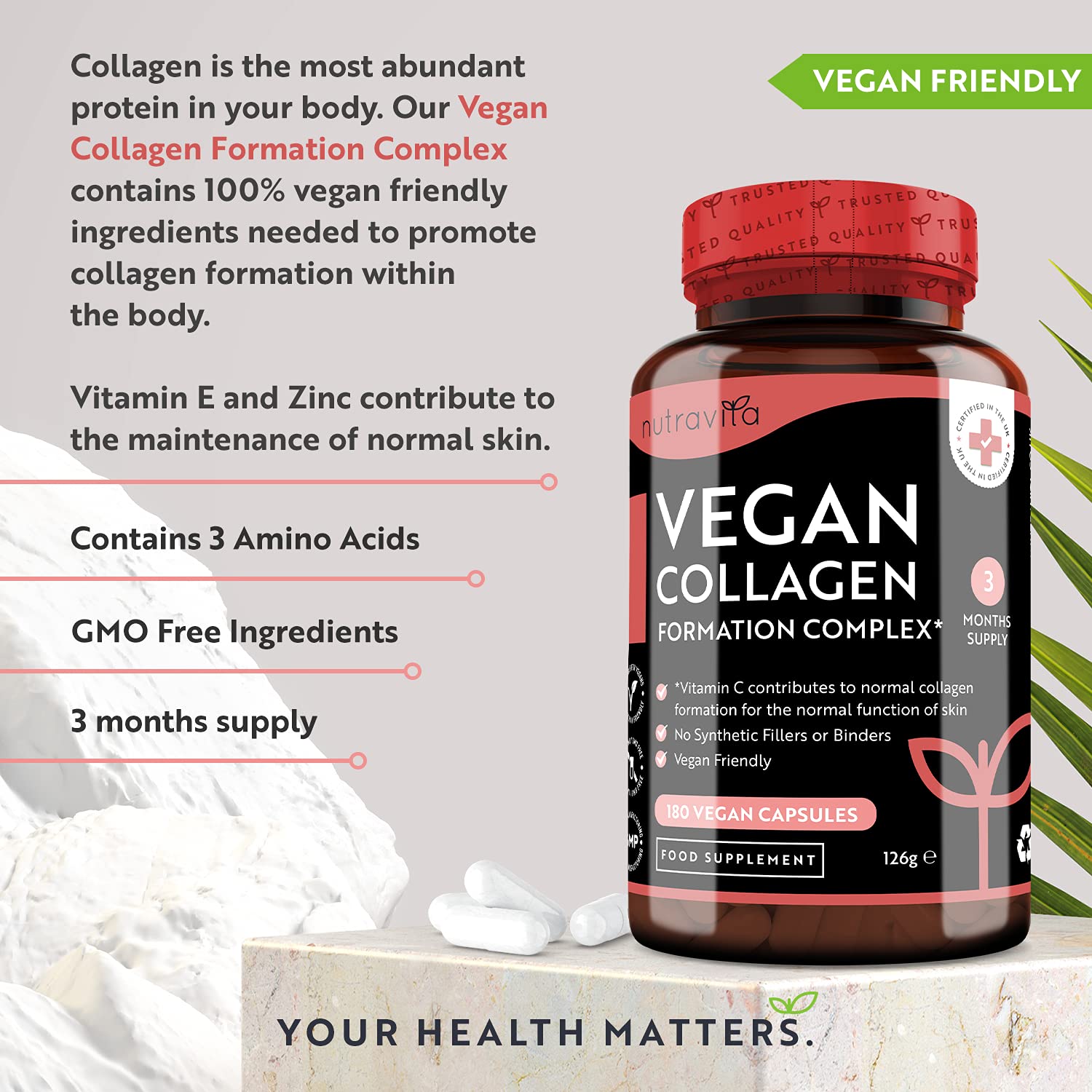 Vegan Collagen 1000mg Advanced Superfood Blend - 180 Capsules (3 Month Supply) NutravitaBuy Supplements Australia