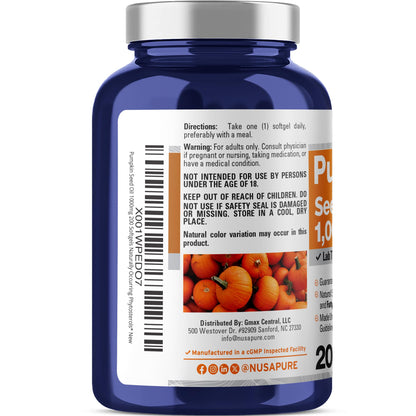 NusaPure Pumpkin Seed Oil 1000mg 200 Softgel Capsules (Non-GMO, Soyfree) Naturally Occurring Phytosterols NusaPureBuy Supplements Australia