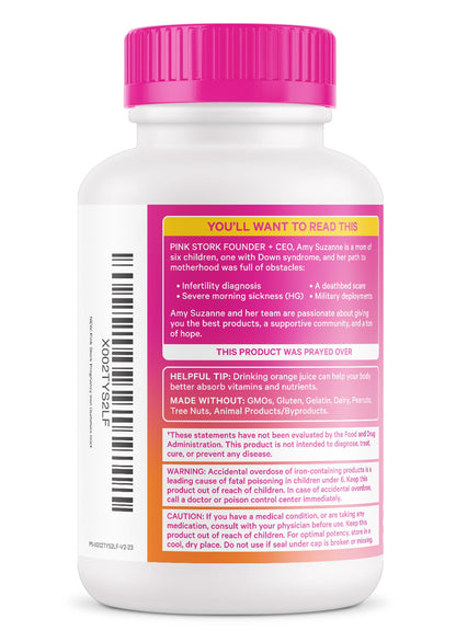 Pink Stork Prenatal Iron Supplement Gummies for Women - 20 mg Iron Gummy with Vitamin C Pink Stork