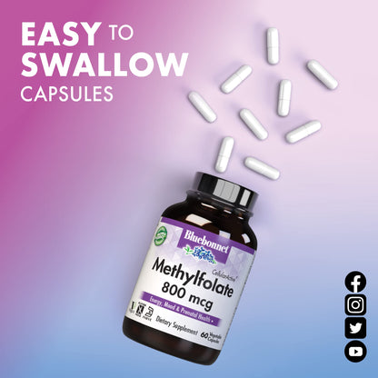 Bluebonnet Nutrition CellularActive Methylfolate 800 mcg – Formulated with Quatrefolic - for Energy Bluebonnet