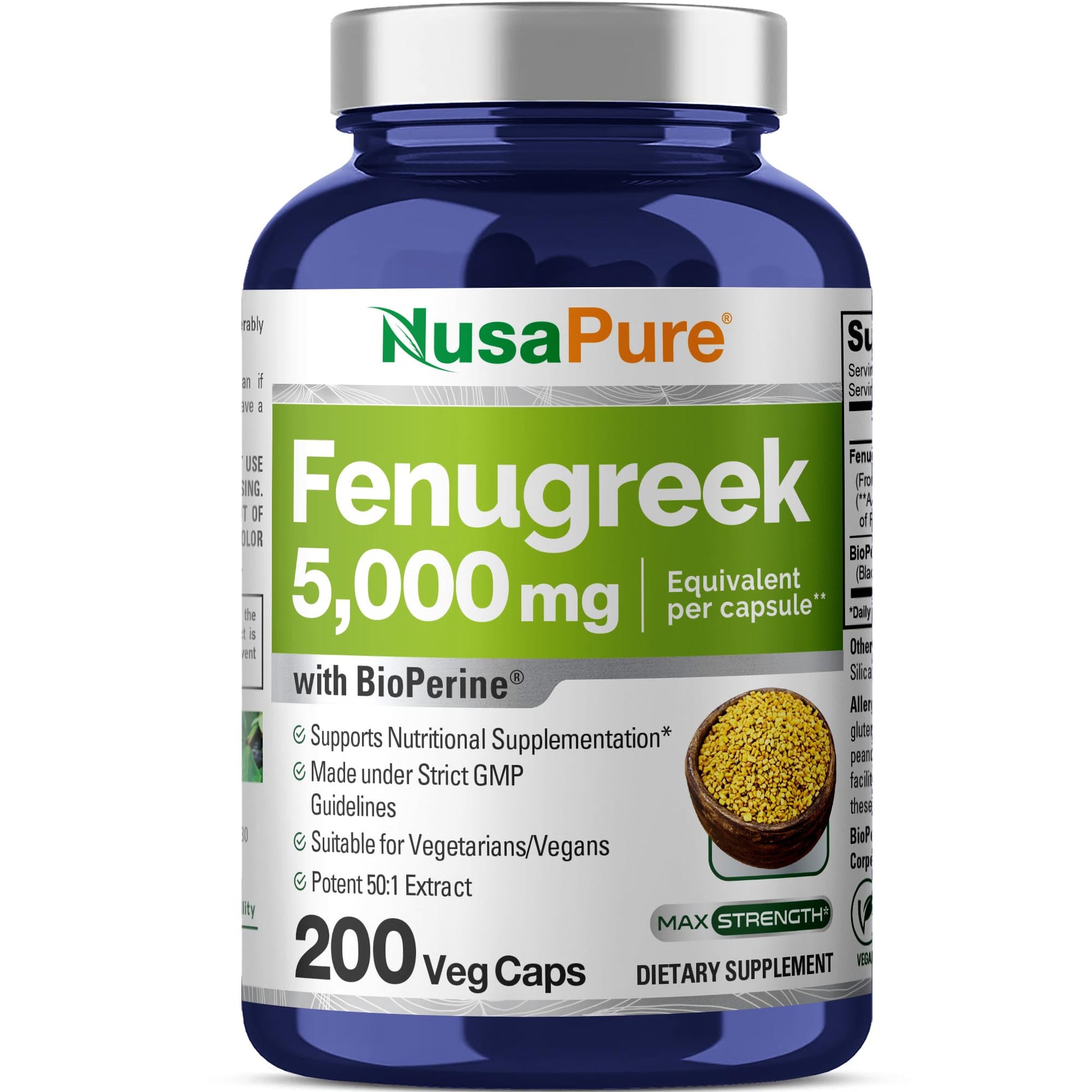 NusaPure Fenugreek Capsules, 50:1 Extract, 100 mg Equivalent to 5,000mg, 200 Veggie Caps, Non-GMO, Vegan NusaPureBuy Supplements Australia