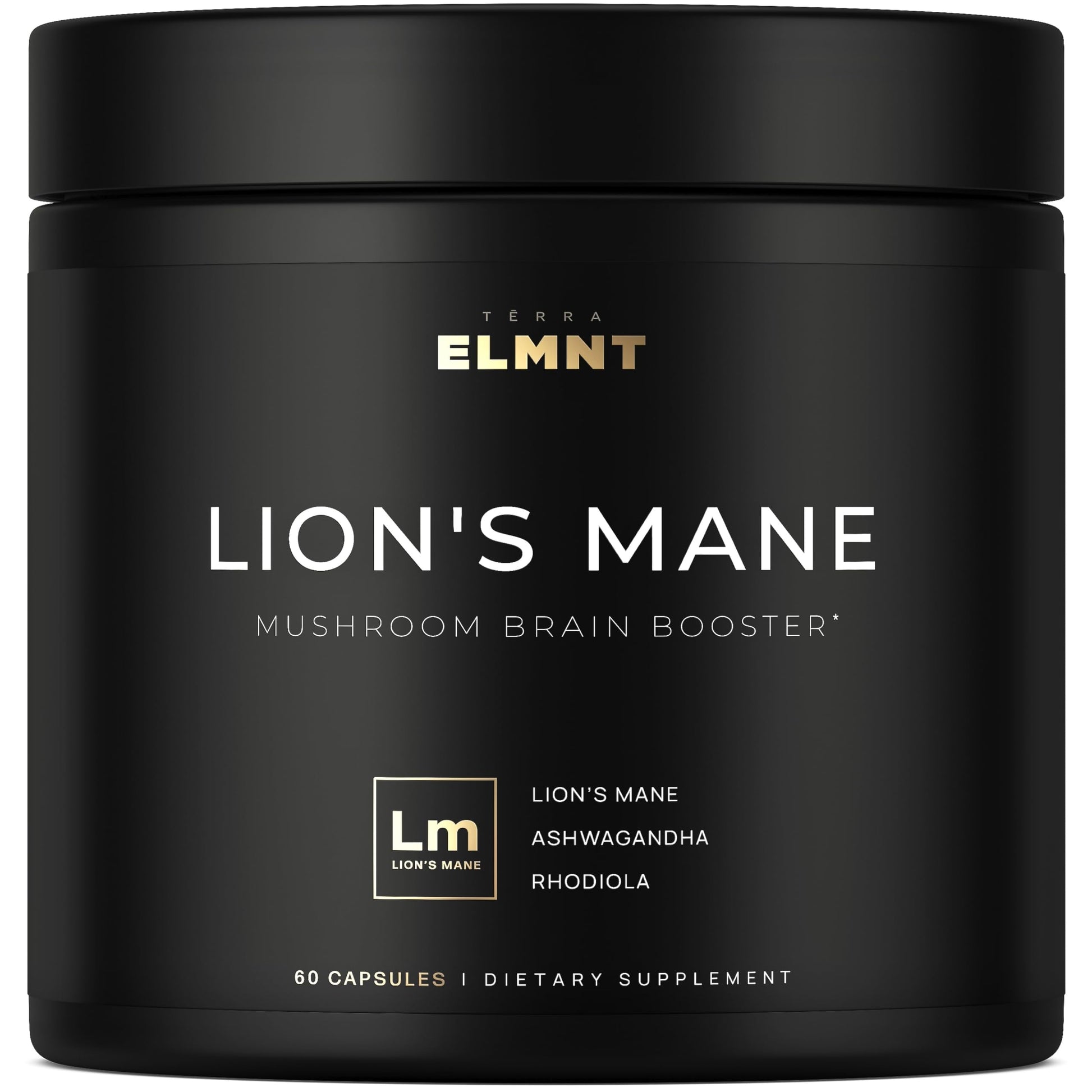 20,000mg 16x Strength Lions Mane Supplement Capsules Super Nootropic w. Ashwagandha & Rhodiola - Highest Potency Lion's Mane Mushroom Extract 50% Polysaccharides Brain Supplements for Memory and Focus TERRA ELMNTBuy Supplements Australia