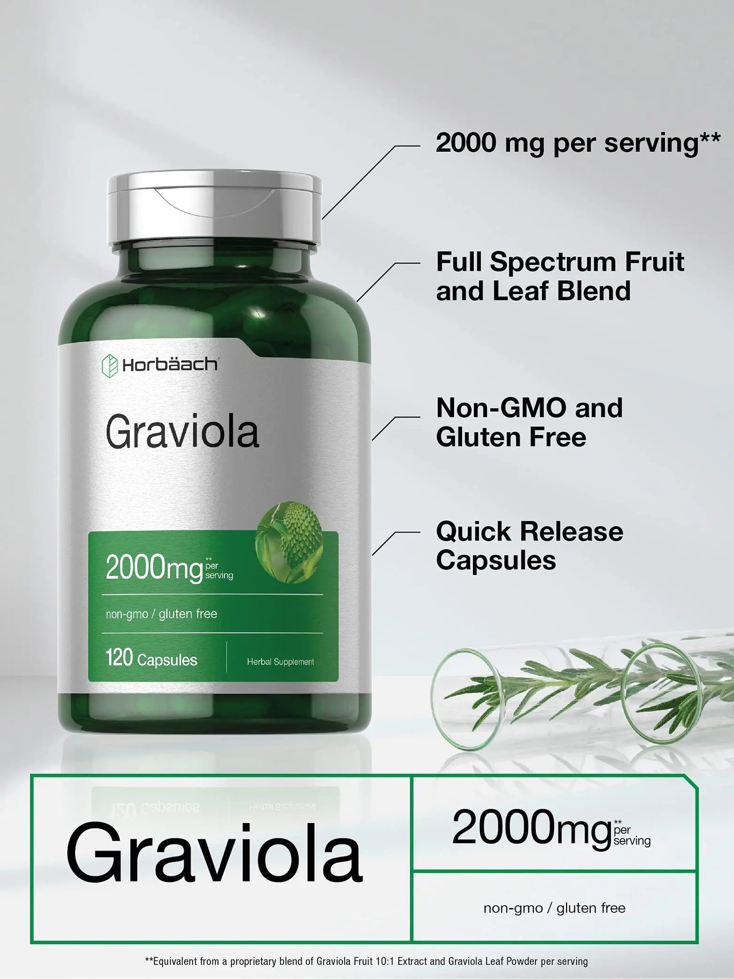 Graviola Extract 2000 mg 120 Capsules With Graviola Proprietary Blend Ingredient Horbäach