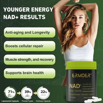 ERMOER NAD Liposomal Nicotinamide Riboside with Resveratrol & Quercetin 900mg, NAD Resveratrol Supplement for Anti Aging, Energy, Antioxidant, Focus (90 Count) ERMOERBuy Supplements Australia