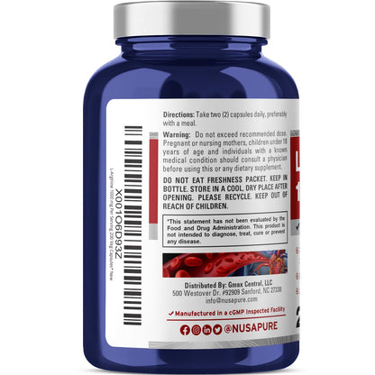 NusaPure L-Arginine 1000 mg 200 Veggie Capsules (Non-GMO, Vegetarian, Vegan) NusaPureBuy Supplements Australia
