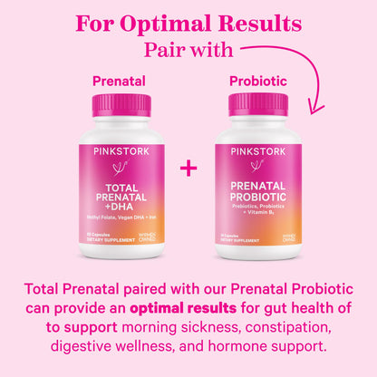 Pink Stork Total Prenatal Vitamins with DHA, Folate, Iron, Choline, and Vitamin B12 - Prenatals Pink Stork