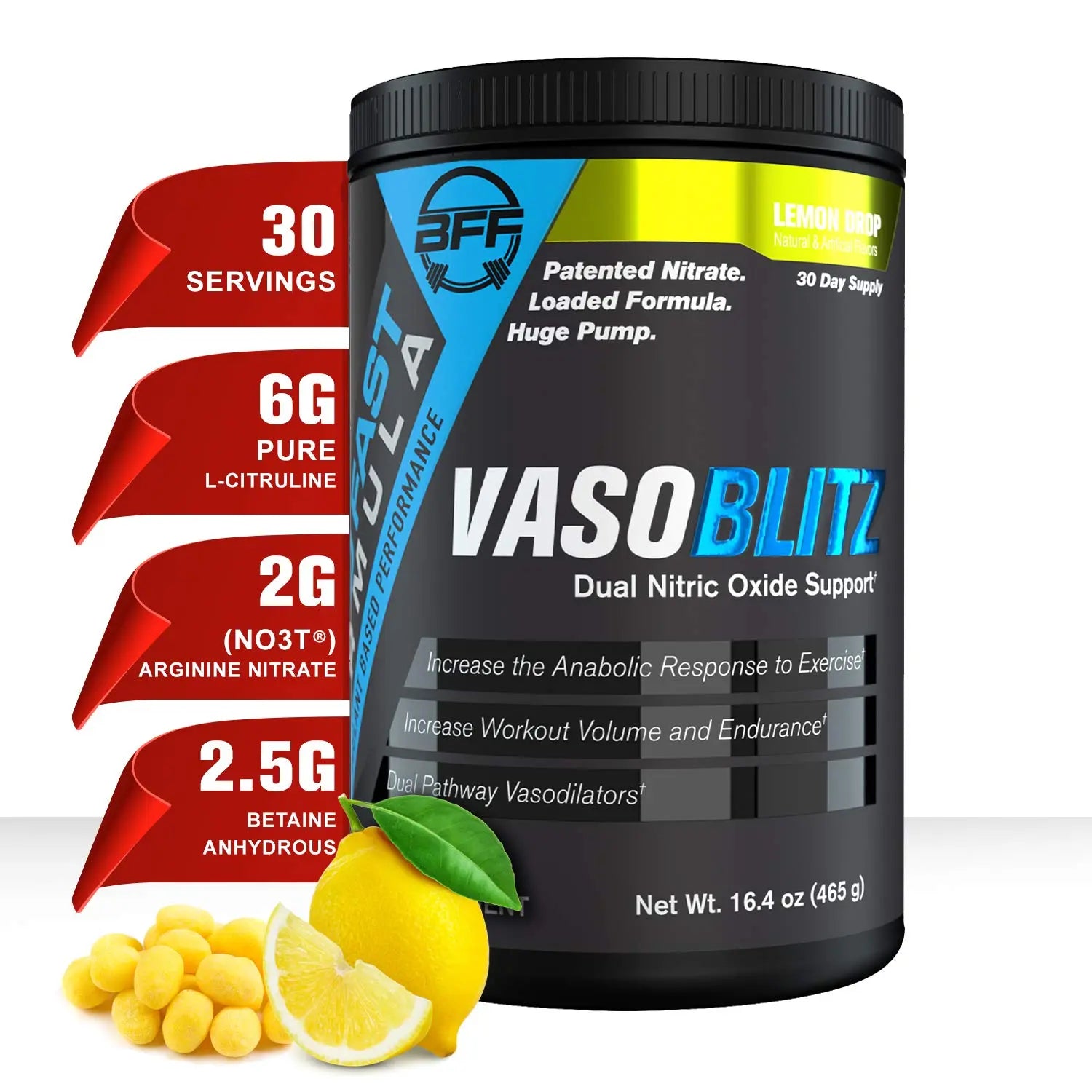 VASOBLITZ Award Winning Dual Nitric Oxide Pre Workout with NO3T Arginine Nitrate BFF Build Fast Formula