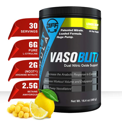VASOBLITZ Award Winning Dual Nitric Oxide Pre Workout with NO3T Arginine Nitrate BFF Build Fast Formula