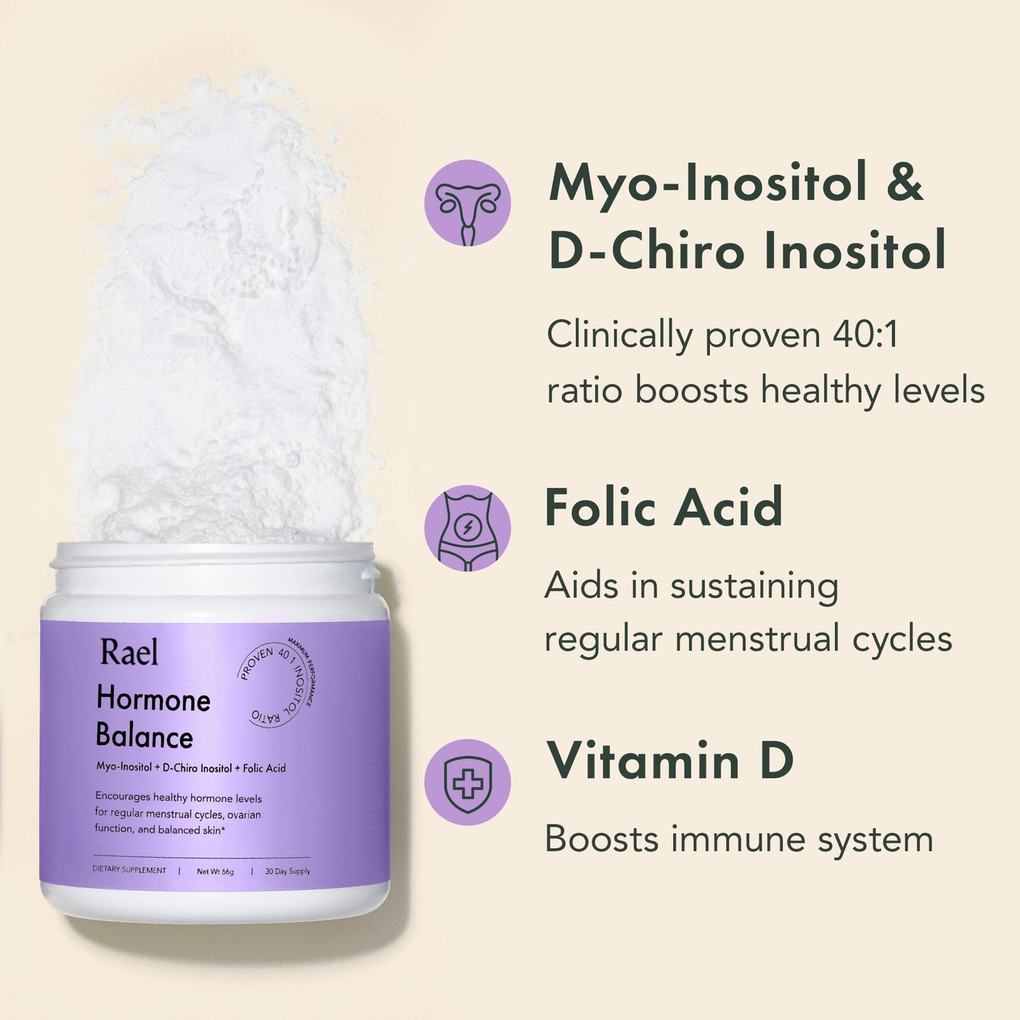 Rael Hormone Balance for Women, Myo Inositol Powder - Myo-Inositol & D-Chiro Inositol RaelBuy Supplements Australia