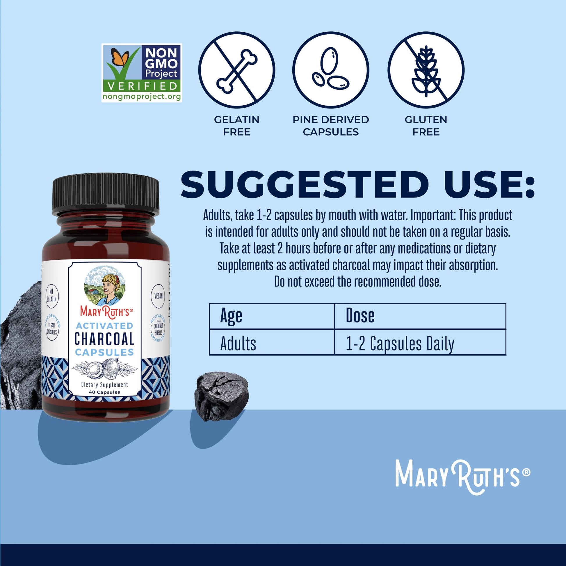 MaryRuth Organics Activated Charcoal Capsules | Substance Adsorption | Derived from Coconut Shells | Vegan Capsules from Pine Trees | Non-GMO | Gluten Free | 40 Count MARYRUTH'SBuy Supplements Australia