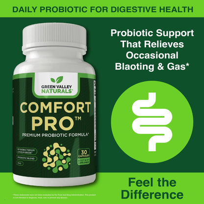 ComfortPro™ Daily Probiotics for Digestive Health | Constipation Relief & Bloating Support for Women & Men | Gut Cleanse with Zinc | Helps Reduce Gas & Promotes Digestive Regularity | Valley Formula GREEN VALLEY NATURALS buy supplements Au