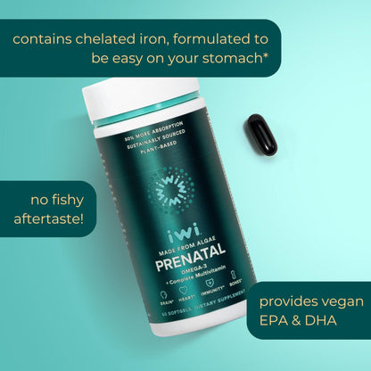 Iwi Life Prenatal Multivitamin, 60 Softgels (30 Servings), Vegan, Plant-Based Algae Omega 3 Iwi