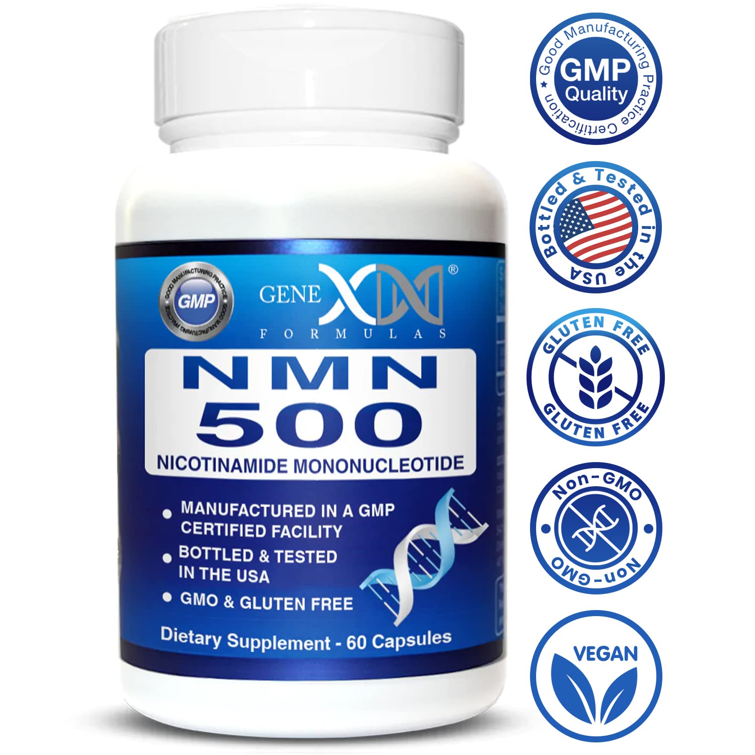 Genex Formulas NMN 500mg - 99% Pure Shelf Stabilized Supplement Capsules for Increased NAD Levels & Healthy Aging, GMP Certified, 500mg per Serving, 60 Capsules Genex FormulasBuy Supplements Australia