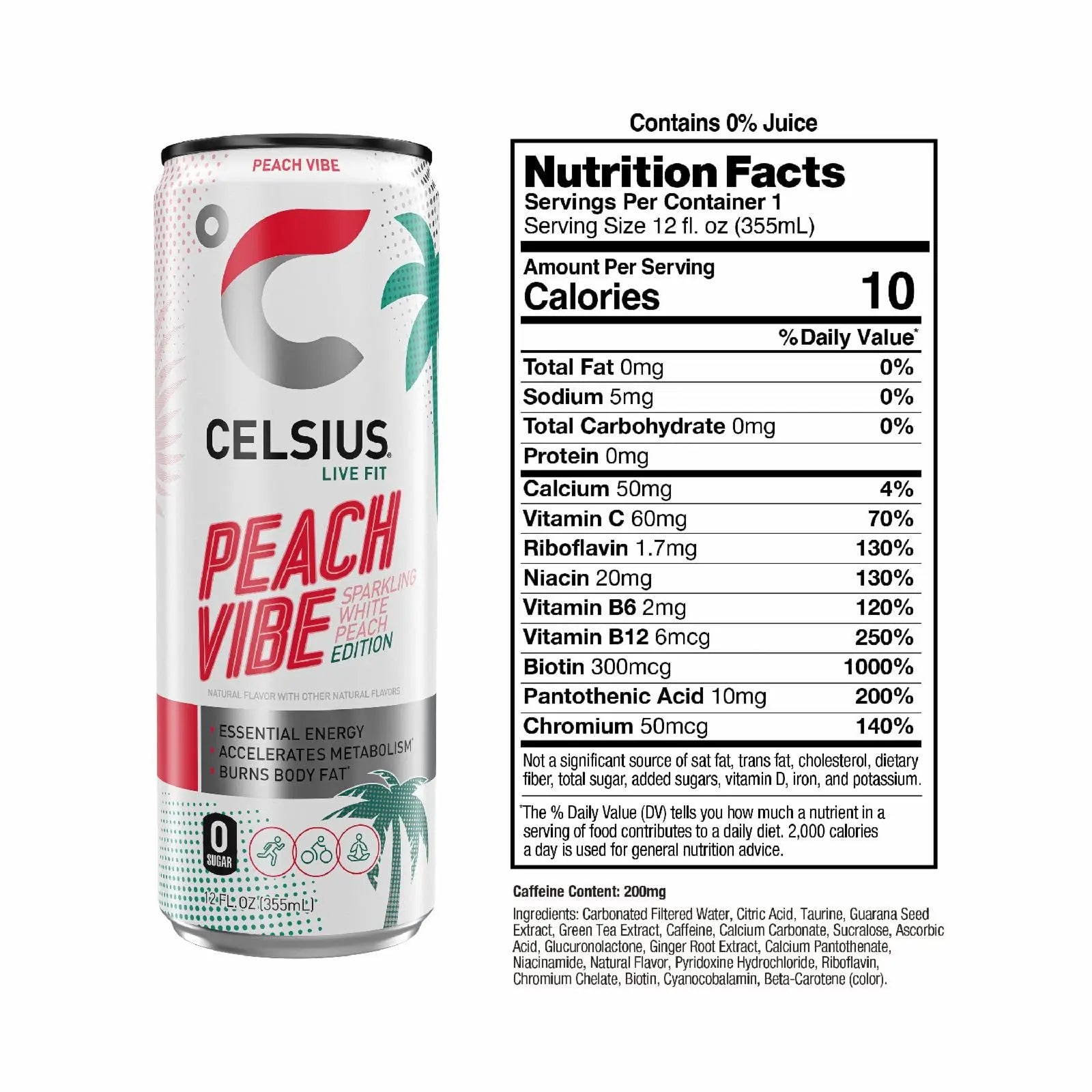 CELSIUS Sparkling Peach Vibe, Functional Essential Energy Drink, 12 Fl Oz CELSIUS