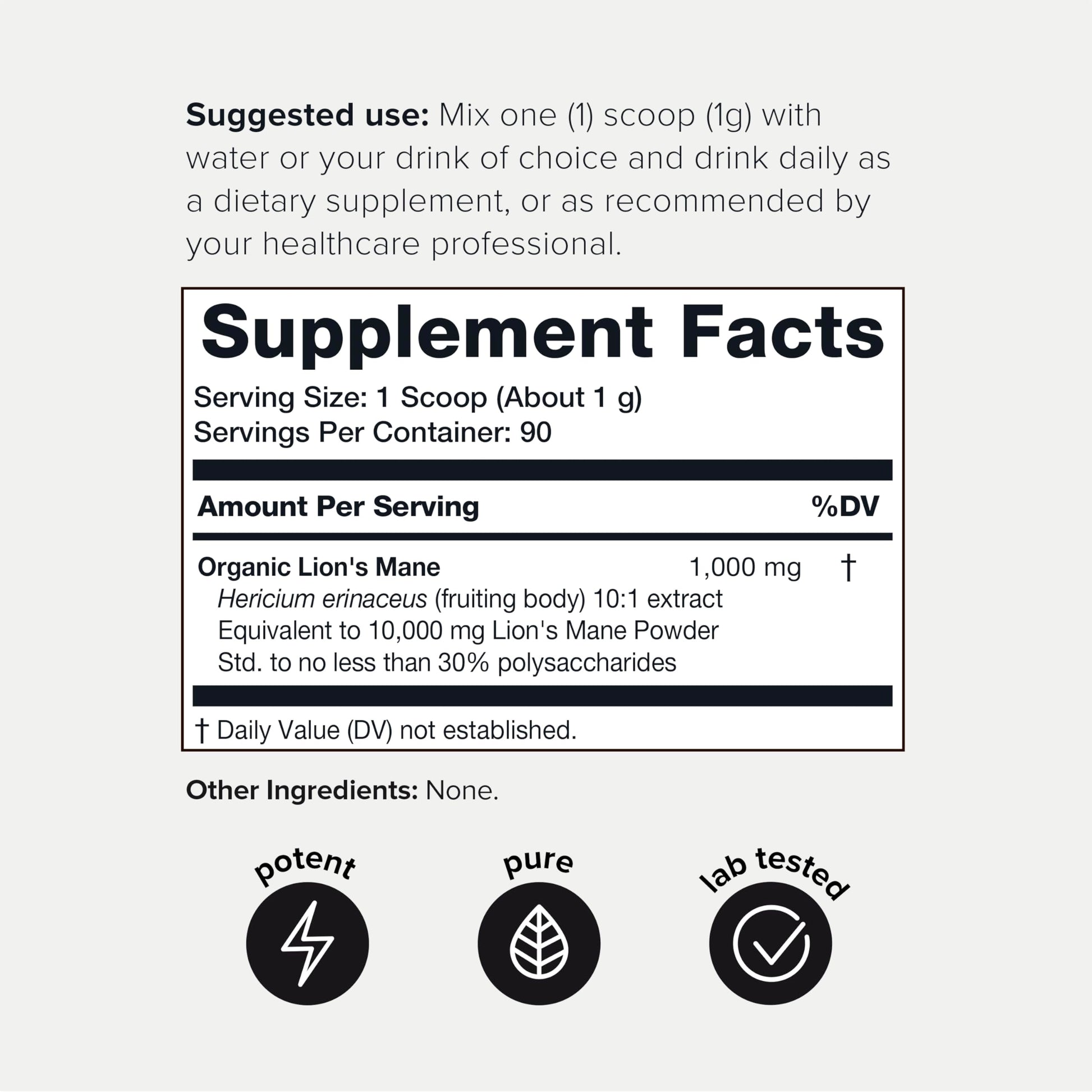 10,000mg 10x Concentrated Ultra High Strength Organic Lions Mane Powder Toniiq