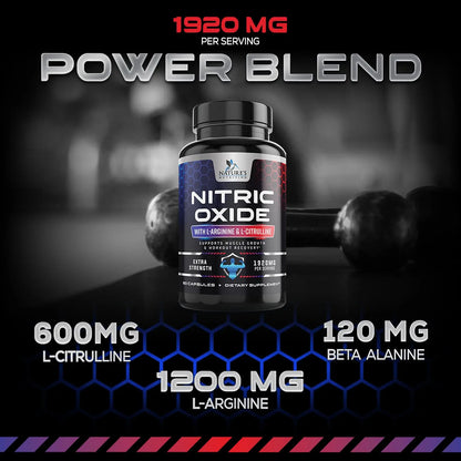 Extra Strength Nitric Oxide Supplement L Arginine 3X Strength - Citrulline Malate, AAKG Nature's Nutrition