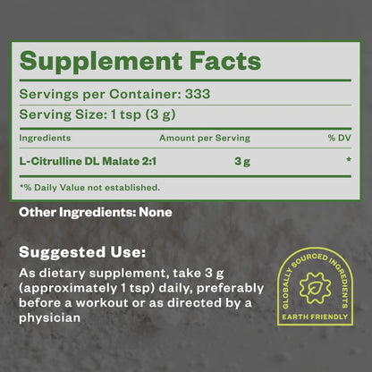 Purisure Citrulline Malate 2:1 Powder, 1 kg, Citrulline Supplement and Citrulline Nitrate Purisure