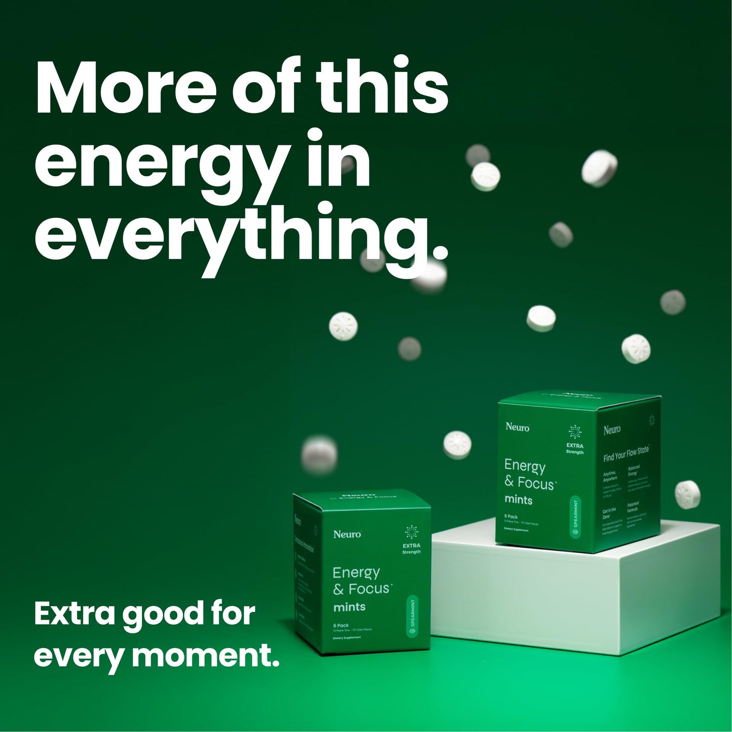 Neuro Energy & Focus Mints, Extra Strength - Sugar Free Breath Mints with 100mg Natural Caffeine, B Vitamins & L-Theanine - Vegan Brain Supplement for Exercise, Study & Daily Focus - Spearmint, 72 ct NeuroBuy Supplements Australia