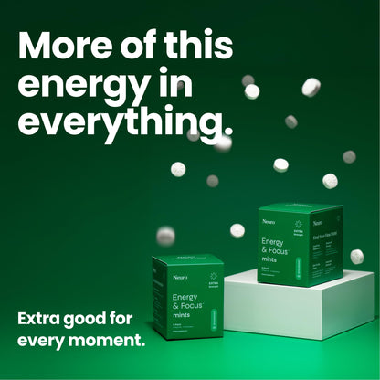 Neuro Energy & Focus Mints, Extra Strength - Sugar Free Breath Mints with 100mg Natural Caffeine, B Vitamins & L-Theanine - Vegan Brain Supplement for Exercise, Study & Daily Focus - Spearmint, 72 ct NeuroBuy Supplements Australia