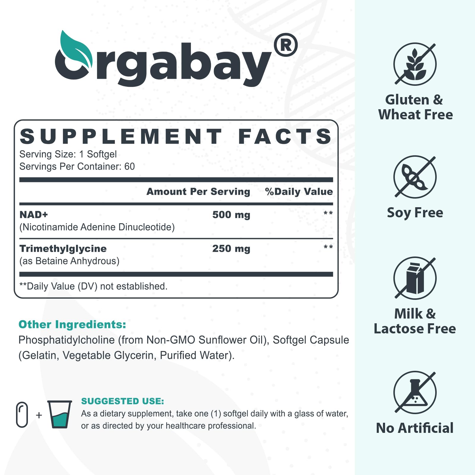 Orgabay Liposomal NAD+ Supplement 500 mg, High Absorption, Boost NAD+ with TMG 250 mg, Actual NAD Plus More Efficient Than Nicotinamide Riboside, Support Cellular Energy, Healthy Aging | 180 Softgels OrgabayBuy Supplements Australia