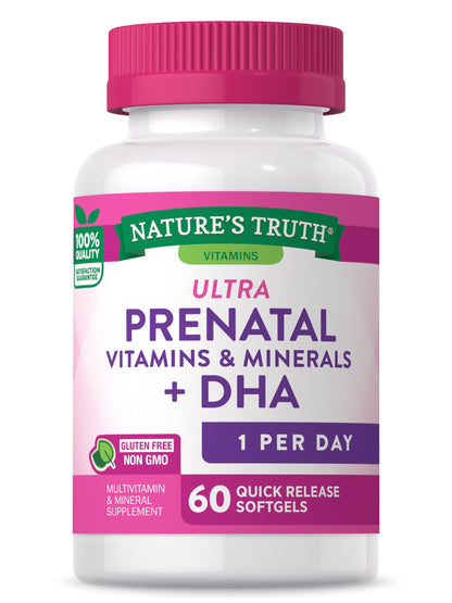 Prenatal Vitamins with DHA and Folic Acid | 60 Softgels | Non-GMO & Gluten Free Supplement Nature's Truth
