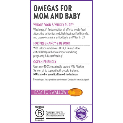 New Chapter Wholemega for Moms Fish Oil Supplement - Prenatal DHA with Omega-3 + Vitamin D3 New Chapter