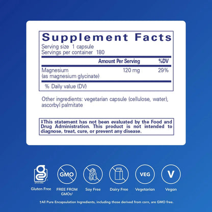 Pure Encapsulations Magnesium (Glycinate) - Supplement to Support Stress Relief, Sleep, Heart Health, Nerves, Muscles, and Metabolism* - with Magnesium Glycinate - 180 Capsules Pure Encapsulations buy supplements Au