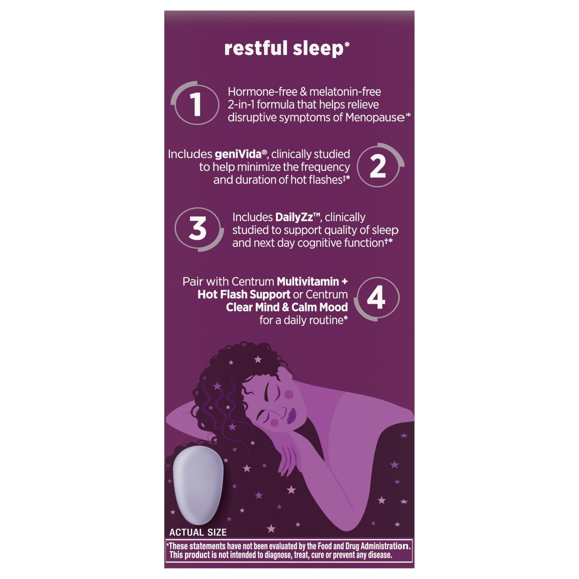 Centrum Restful Sleep Menopause Support Tablets, Supplement with Clinically Studied DailyZz and geniVida, 28 Count CentrumBuy Supplements Australia
