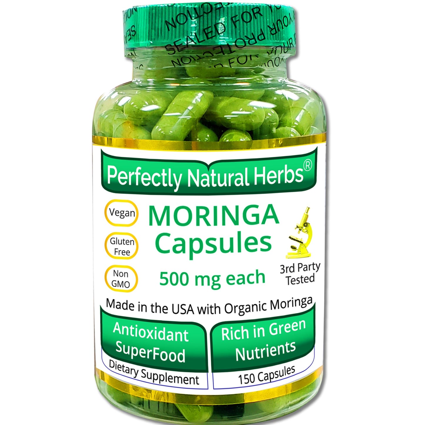 150 Moringa Capsules Made With USDA Certified Organic Moringa Leaf Powder Perfectly Natural Herbs