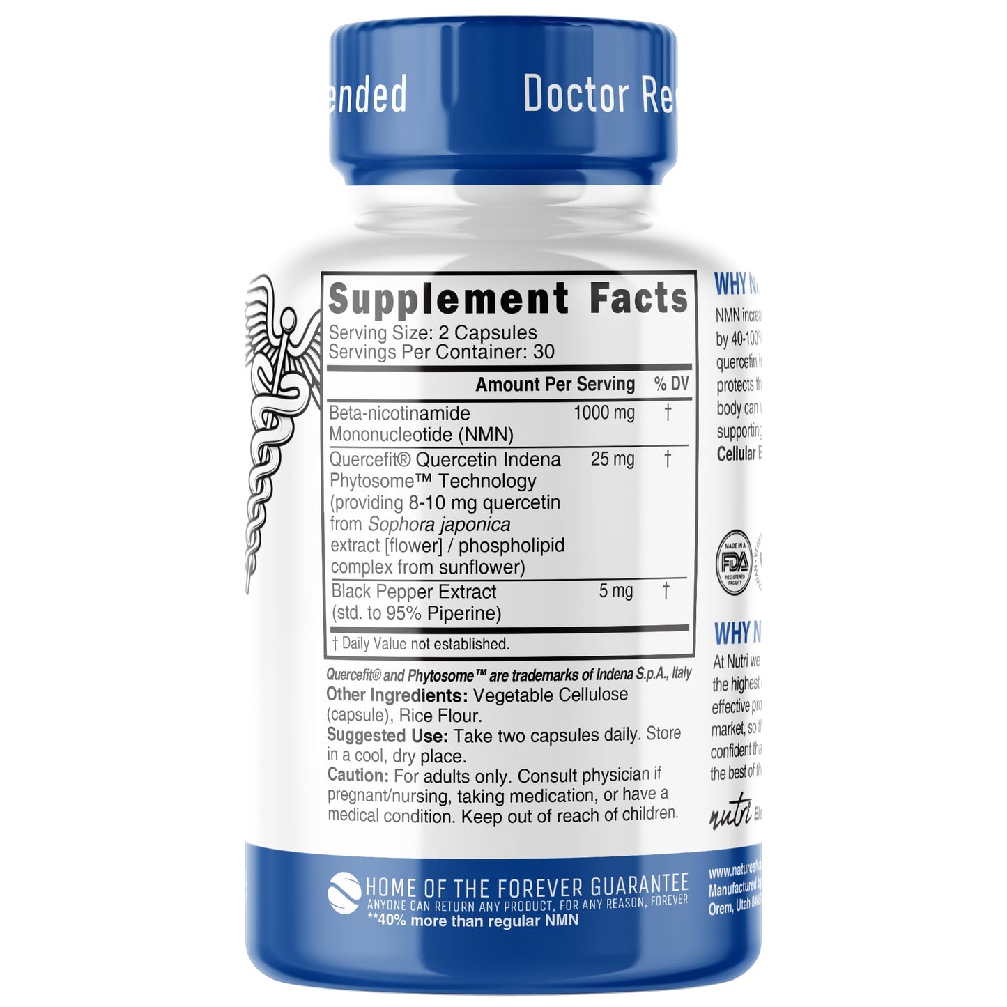 NMN Supplement 1000mg NAD Supplement - Nutri Ultra High Absorption Stabilized NMN Nicotinamide Mononucleotide, 40% More NAD+ with Quercetin Phytosome & Black Pepper - mnm supplement (60 Capsules) Nature's FusionsBuy Supplements Australia