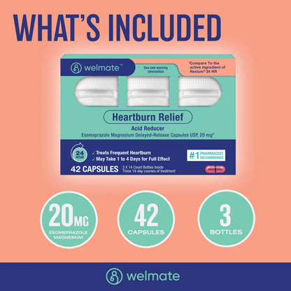 WELMATE Esomeprazole Magnesium 20mg Delayed Release Capsules, 84 Count (2-Pack) – Acid Reducer for Frequent Heartburn & Acid Reflux Relief, 24HR Protection, Digestion Support WELMATE buy supplements Au