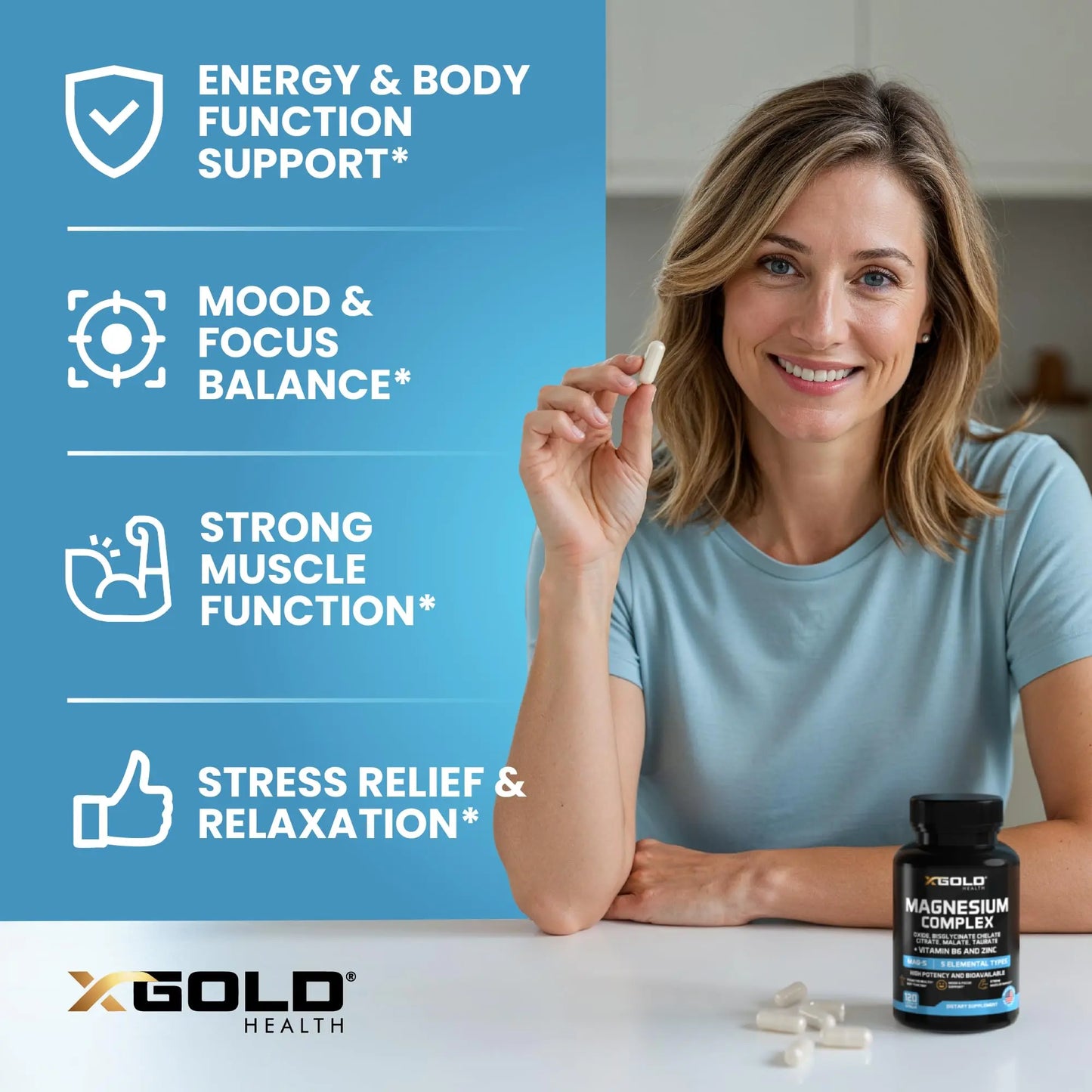 X Gold Health Magnesium Complex 5-in-1 with Zinc & B6 High Absorption Capsules (Glycinate, Citrate, Malate, Taurate, Oxide) Muscle Recovery, Energy, Sleep Support & Immune Health 500mg Made in USA X Gold Health buy supplements Au