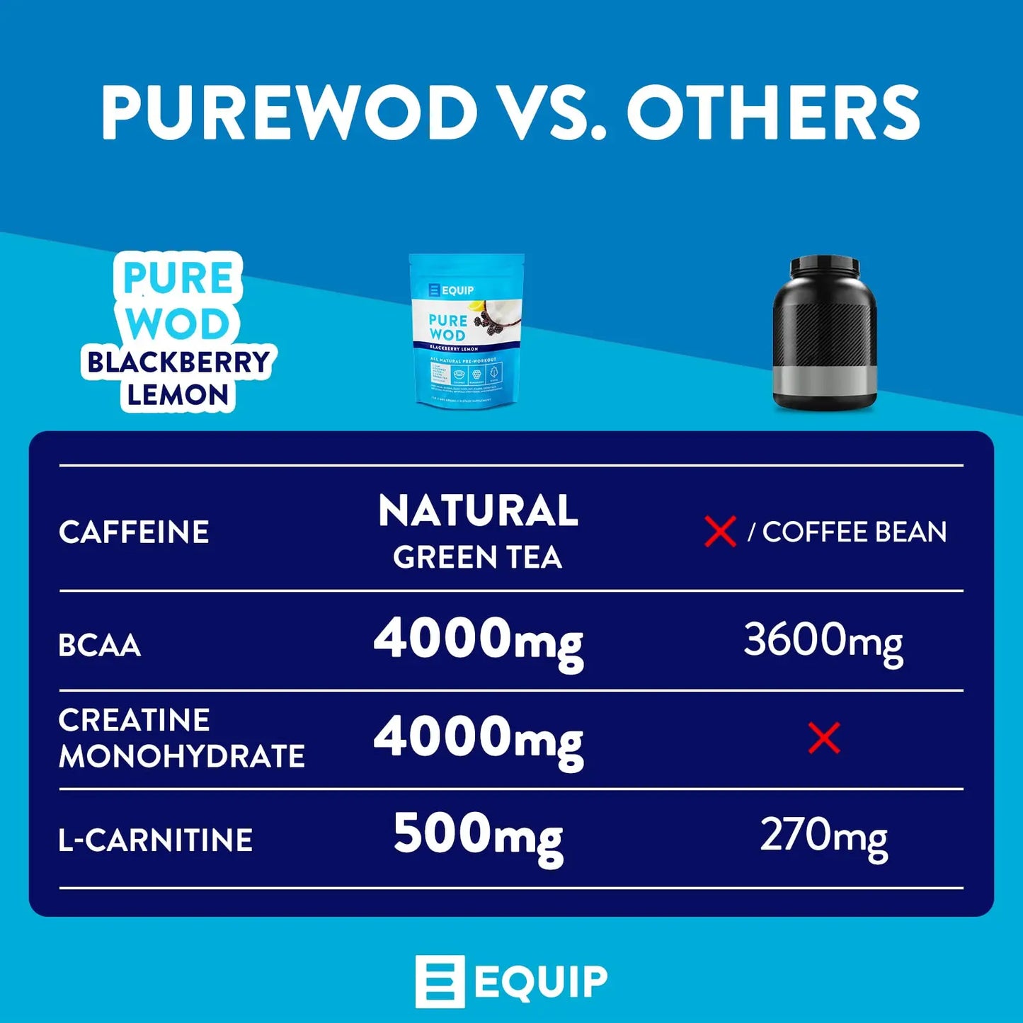 Equip Foods PureWOD All Natural Pre-Workout Powder - 200mg Green Tea Caffeine, BCAA Equip