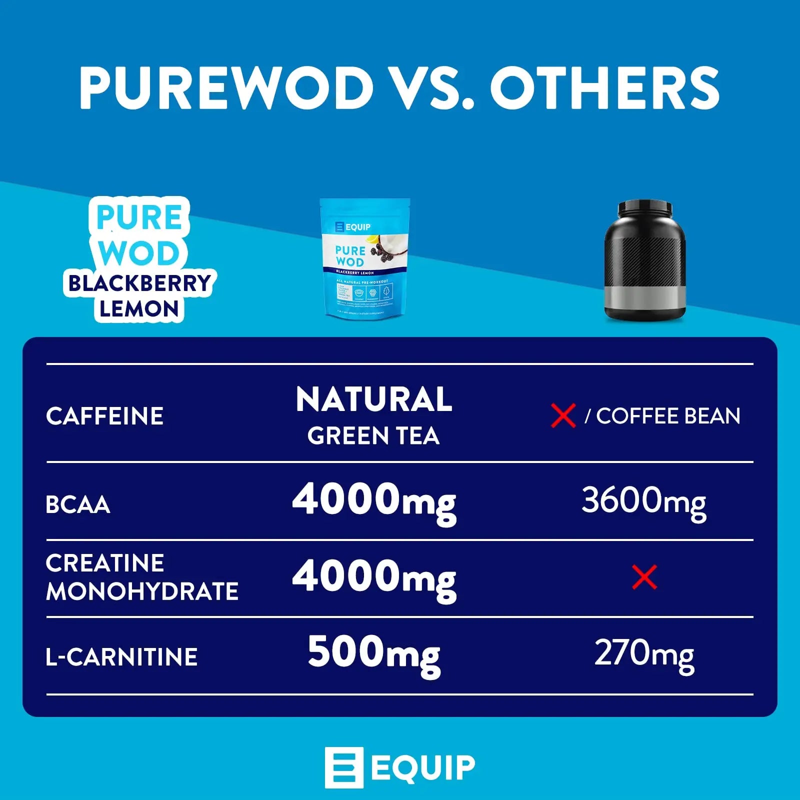 Equip Foods PureWOD All Natural Pre-Workout Powder - 200mg Green Tea Caffeine, BCAA Equip