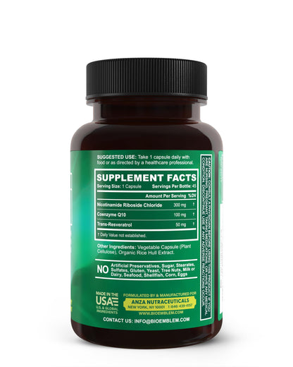 BioEmblem NAD+ Supplement | 300 mg Nicotinamide Riboside with CoQ10 & Resveratrol | Supports Healthy Aging, Cellular Energy and Cognitive Function | Non-GMO, Gluten Free - 45 Capsules BioEmblemBuy Supplements Australia