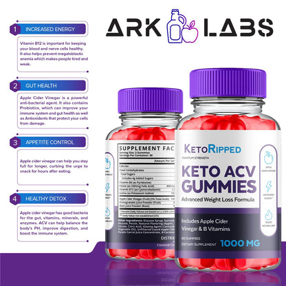(5 Pack) Keto Ripped ACV Gummies, Keto Ripped ACV Gummies Advanced Weight Loss 1000MG Ark Labs